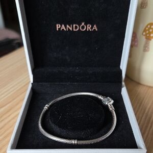 Pandora Sterling Silver Barrel Clasp Snake Chain Charm Bracelet